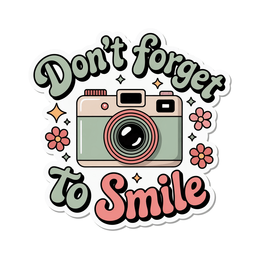 Don't Forget to Smile Retro Camera Sticker