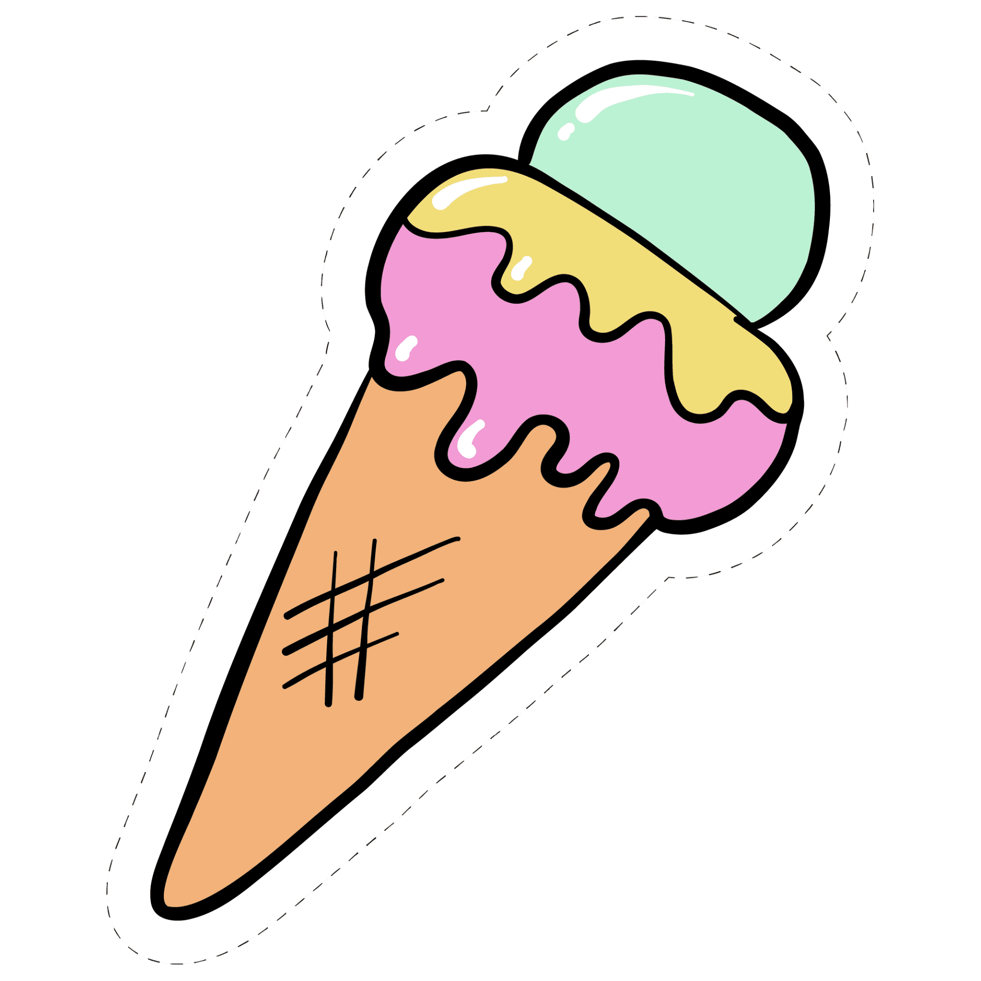 Triple Scoop Ice Cream Cone Sticker