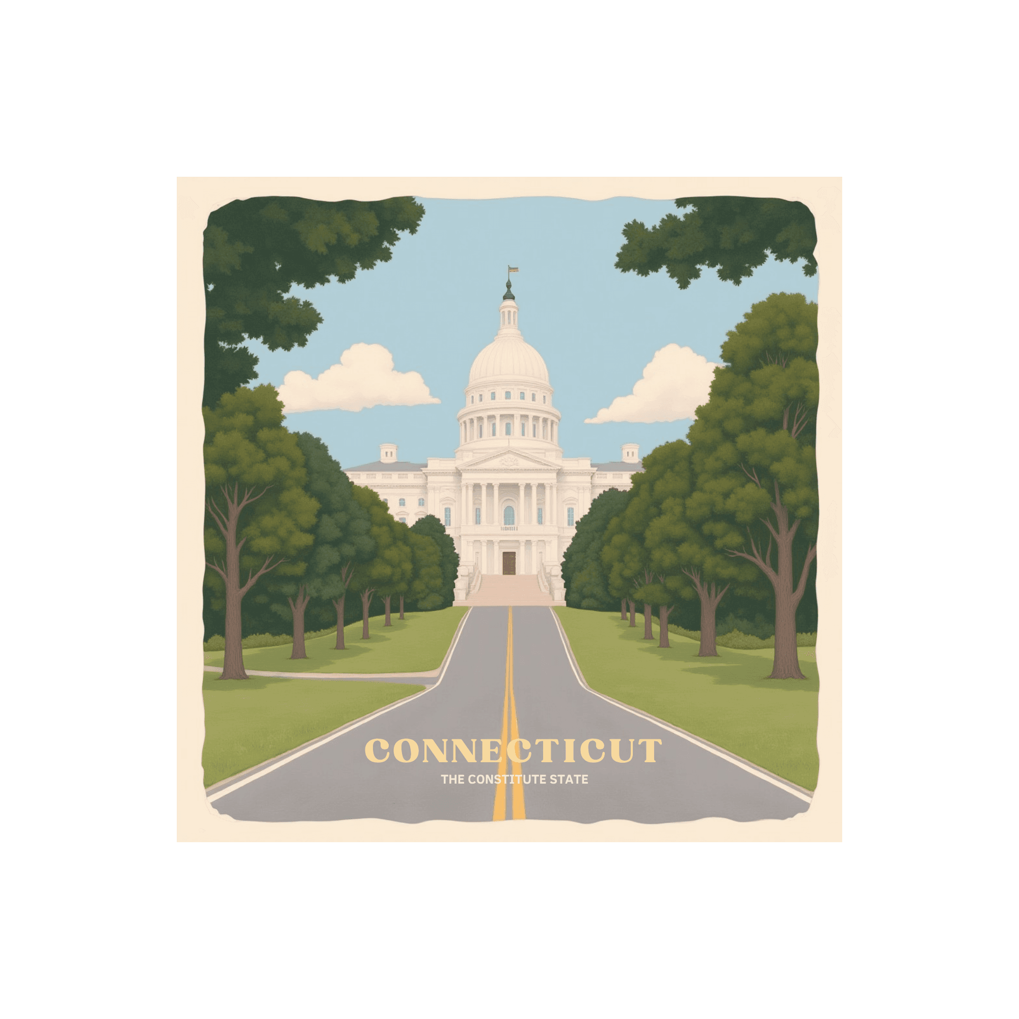 Tree-Lined Road to Connecticut Capitol Dome Sticker