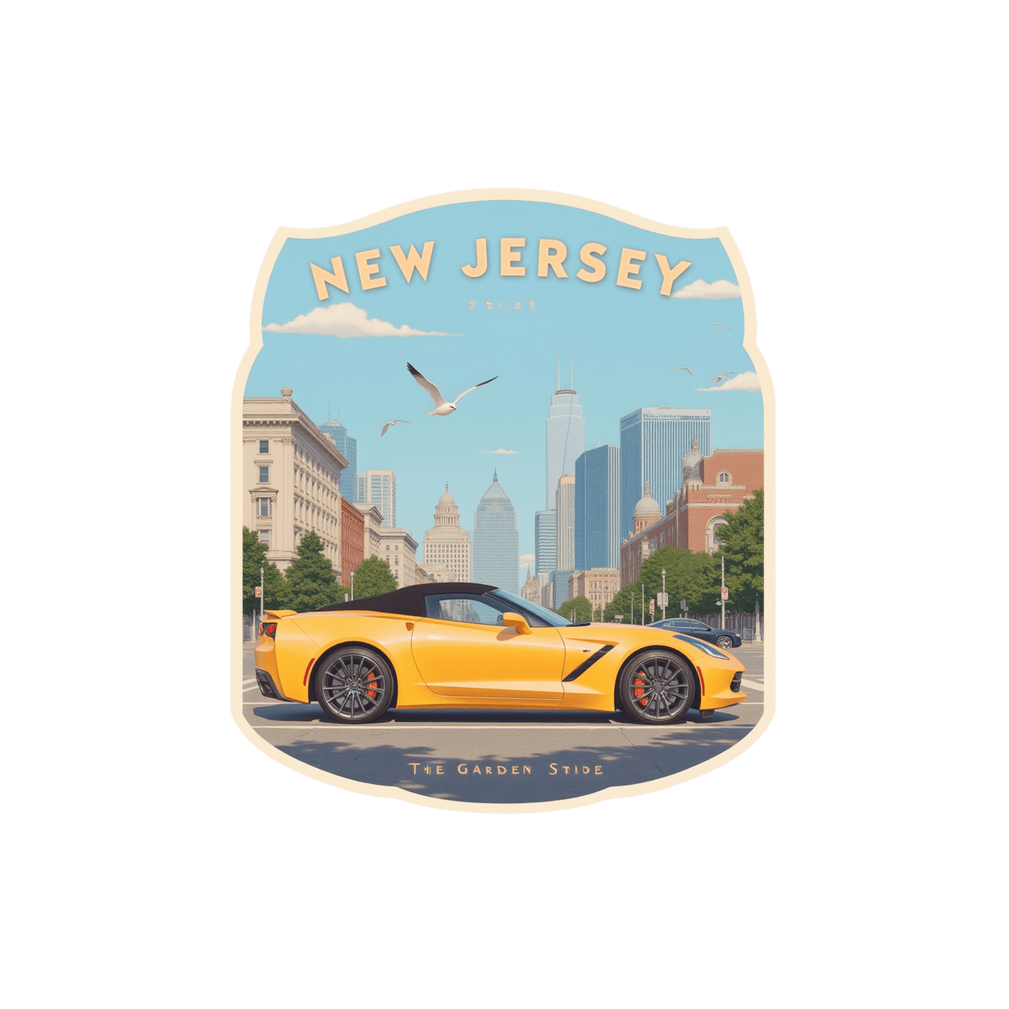 New Jersey Garden State Yellow Corvette Sticker